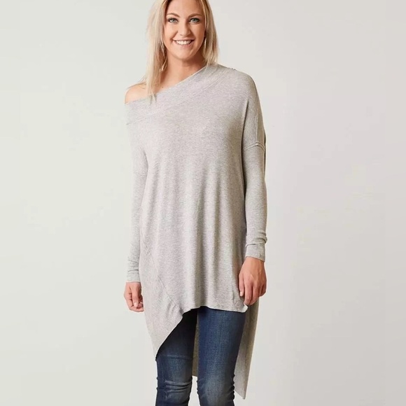 FREE PEOPLE Grapevine Tunic Split Side Long Sleeve Ribbed Knit Top Grey Size M - Picture 4 of 15